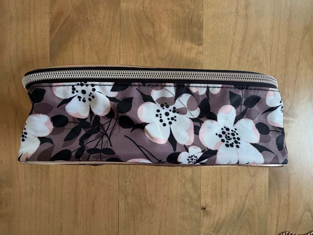Anne Klein Floral Print Cosmetic Makeup Pouch with Rose Gold Trim